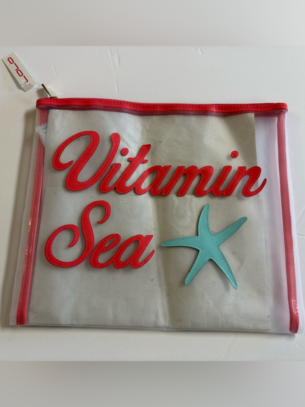 LOLO Vitamin Sea Clear mesh Beach Pouch with Red Trim - Picture 1 of 7